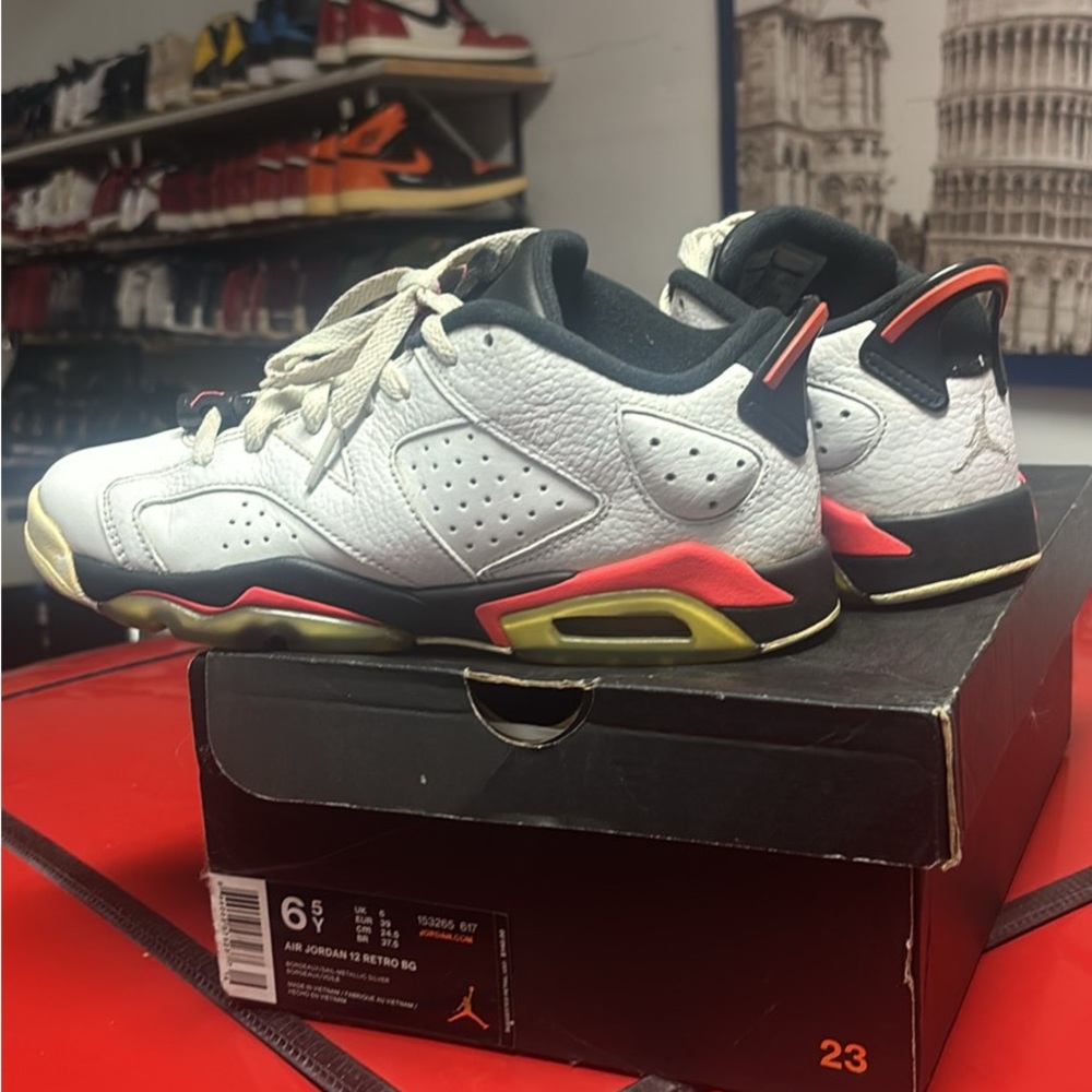 Jordan Retro Low White Black Red Accent Sneakers